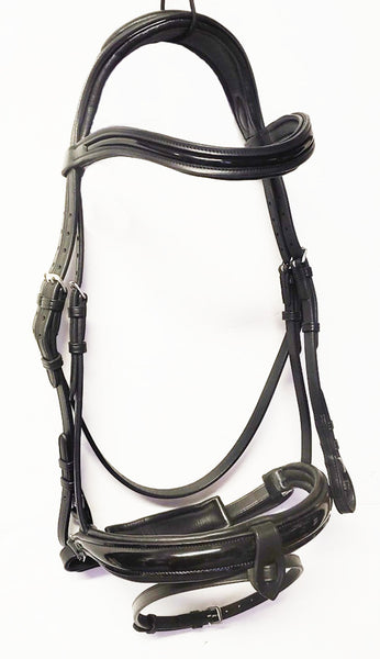 Italian Leather Dressage Bridle with Patent Leather Accents-CLEARANCE
