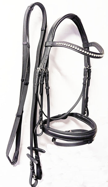 Classic Dressage Bridle with relaxed clear crystals brow